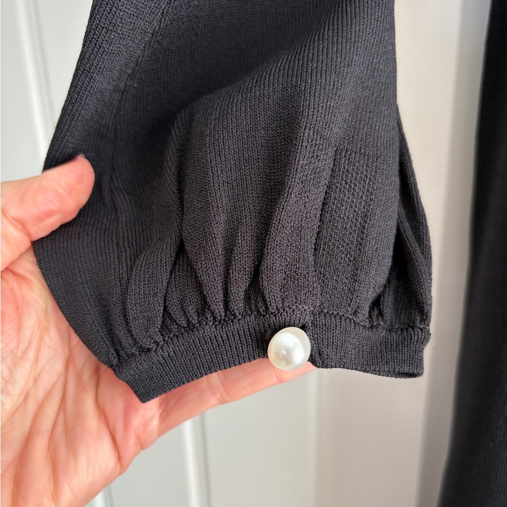 Tuckernuck Pomander Place Black Double Knit Lennox Midi Dress Puff Sleeves Sz XS - Picture 6 of 12